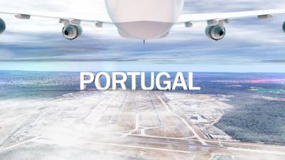 Commercial Airplane Over Clouds Arriving Country Portugal.