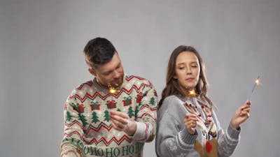 Happy Couple with Sparklers at Christmas Party 11.