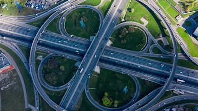 Freeway Intersection Traffic Trails in Moscow.