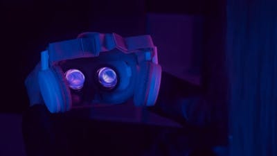 Closeup Creative Woman Wearing Futuristic VR Headset.