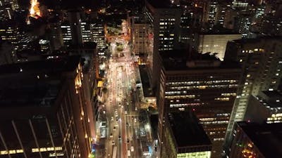 Night downtown Sao Paulo Brazil. Downtown district at night life scenery..