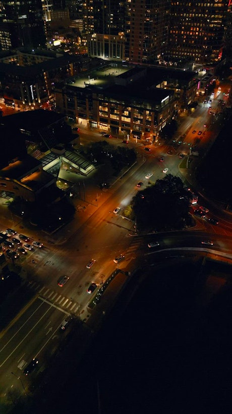 Aerial view of a big city at night.