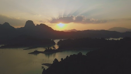 Beautiful sunset on a bay from above.