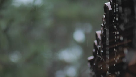 Rain falling from the roof on a rainy day.