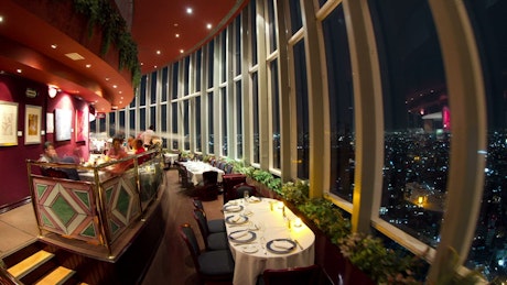 Revolving restaurant in a city.