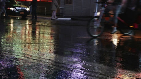 Traffic on a rainy night.