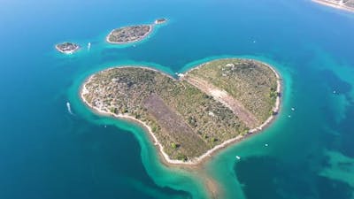 Aerial view of  the beautiful Galešnjak, Island of Love, Lover's Island, Otok za Zaljubljene, Love I.
