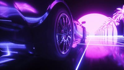 Riding Car Synthwave Background.