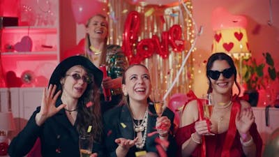 Female Friends Enjoying Party on Galentine's Day.