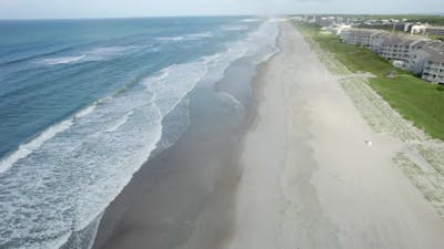 Drone shot of beach in Atlantic Beach North Carolina.