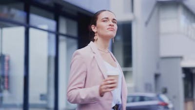 City, travel and a woman hailing a taxi while commuting outdoor for transport on a street.